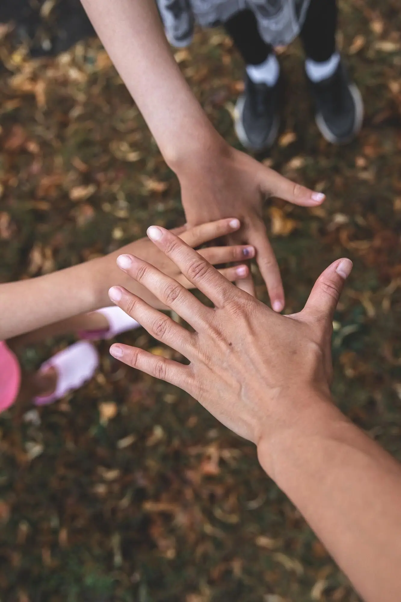 Руки взрослого и двух детей вместе — символ дружбы.